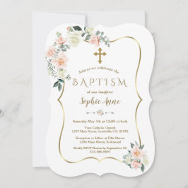 Delikata  vitblommor Guld Girl Baptism Inbjudningar