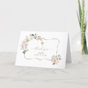 Delikata vitblommor Guld Girl Baptism Tack Kort