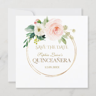 Delikata vitblommor Guld Quinceañera Spara Datumet