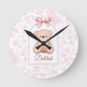 Delilah Anpassningsbar Rosa Nalle Försörjningsde Rund Klocka