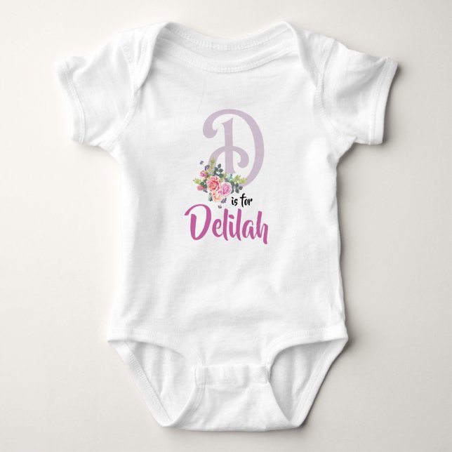 Delilah Namn Baby Outfit Brev D Romper Blommigt T Shirt (Framsida)