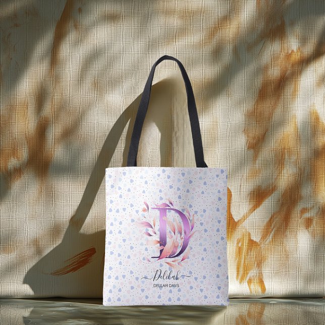 Delilah Whimsical Blommig Monogram Blå Kronblad -  Tygkasse (Skapare uppladdad)