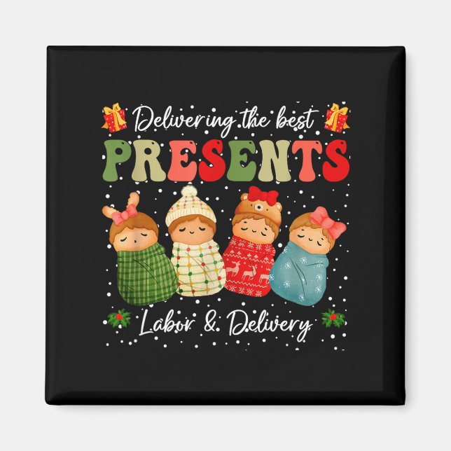 Delivering The Baby Labor Delivery Nurse Christmas Magnet (Framsidan)
