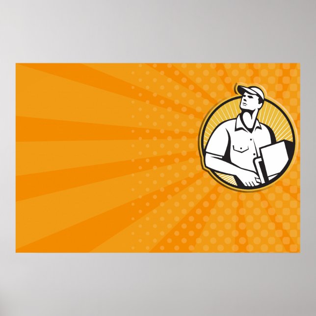 Delivery Man trycker på dolly med Carton Retro Poster (Framsidan)