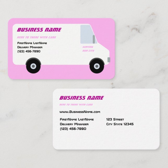 Delivery Van Rosa Affärskort Visitkort (Fram/baksida)