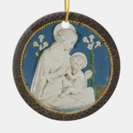 Della Robbia-jungfru med liljor Blå vit madonna Julgransprydnad Keramik