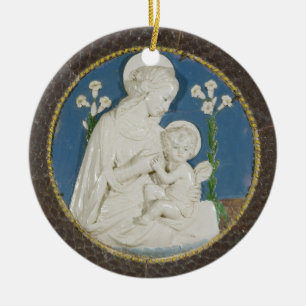 Della Robbia-jungfru med liljor Blå vit madonna Julgransprydnad Keramik