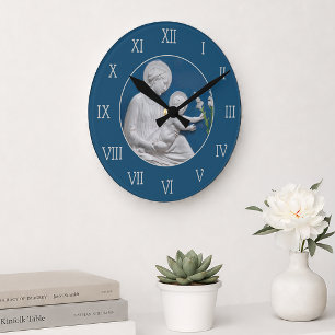 Della Robbia Madonna Barn och Liljor Blå Vit Rund Klocka