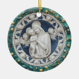 Della Robbia Madonna Child Cherubs Garland Blue Julgransprydnad Keramik