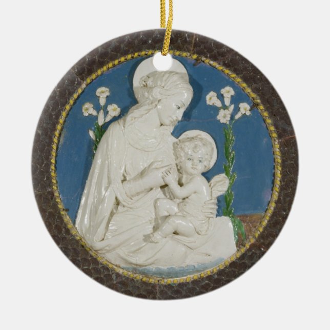 Della Robbia Virgin med Lilies Blue White Madonna Julgransprydnad Keramik (Framsidan)