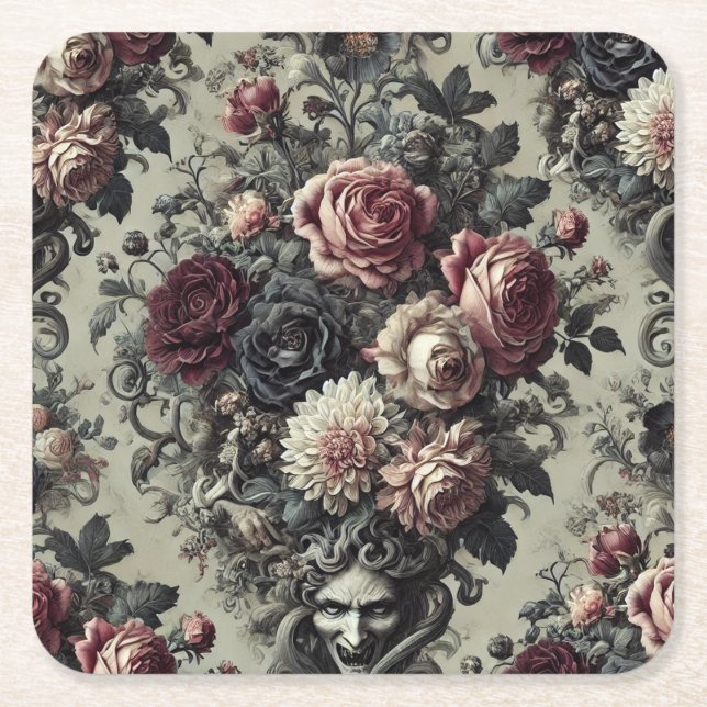🩸 Dellamorte Dellamore – Gotisk blomsterdesign Underlägg Papper Kvadrat (Framsidan)