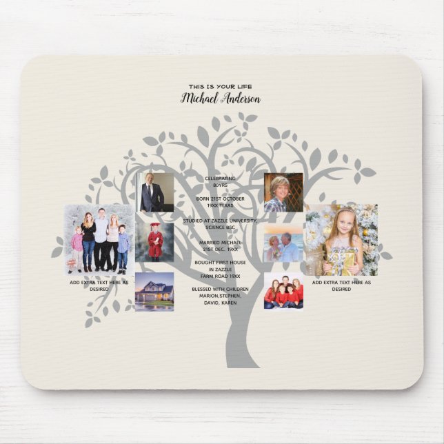 Delmålsdag PHOTO COLLAGE Family Träd Gift Musmatta (Framsidan)