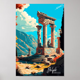 Delphi Greece vintage resor illustration Poster