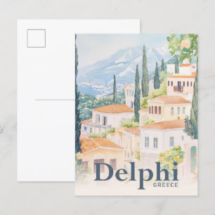 Delphi Greece Watercolor Travel Illustration Vykort