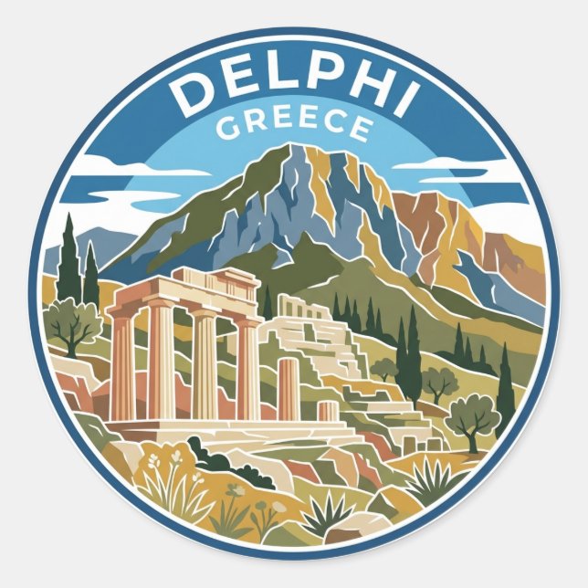Delphi Grekland Runt Klistermärke (Framsida)