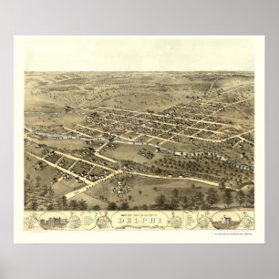 Delphi, IN Panoramic Karta - 1868 Poster