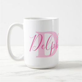 Delphi namn:s innebörd och rosa i monogram kaffemugg