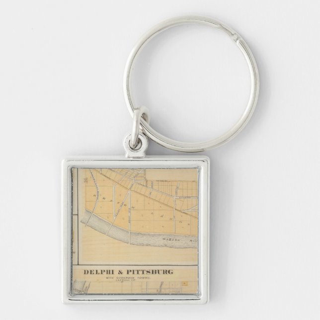 Delphi & Pittsburg med städer i förorter Fyrkantig Silverfärgad Nyckelring (Framsidan)