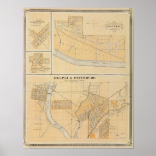 Delphi & Pittsburg med städer i förorter Poster