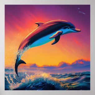 Delphin hoppande ut från vatten poster
