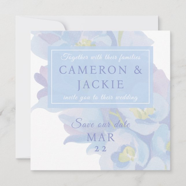 Delphinium Blå Bröllop  Spara Datumet (Framsida)