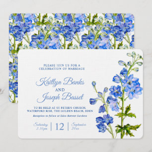 Delphinium Blå vattenfärgsart bröllop Inbjudningar