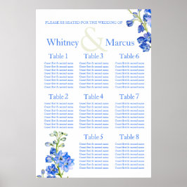Delphinium blue Bröllop Seating Bord Planner Poster