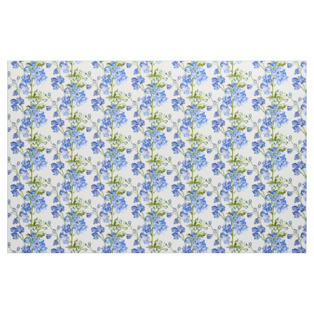 Delphinium botanium art blue grönt vit vävnad tyg (Fat Quarter)