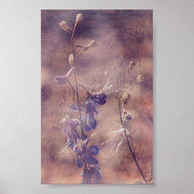 Delphinium Flowers Grunge Digital Art Poster (Framsidan)