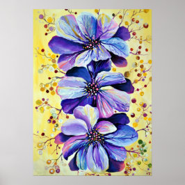 Delphinium Flowers, Watercolor Painting Poster