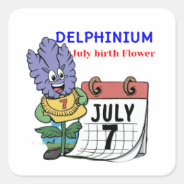 Delphinium - födelselöde i juli fyrkantigt klistermärke