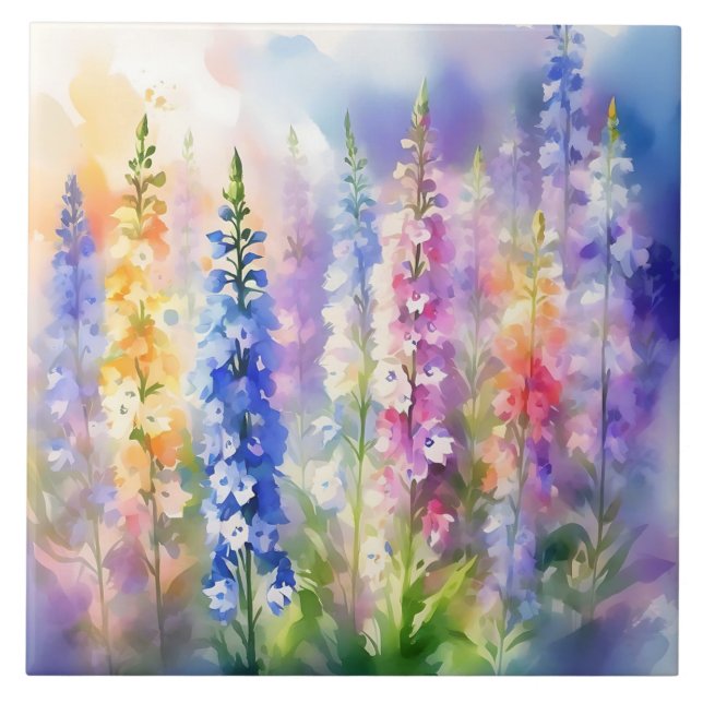 Delphinium Impressionist Vibrant Kakelplatta (Framsidan)