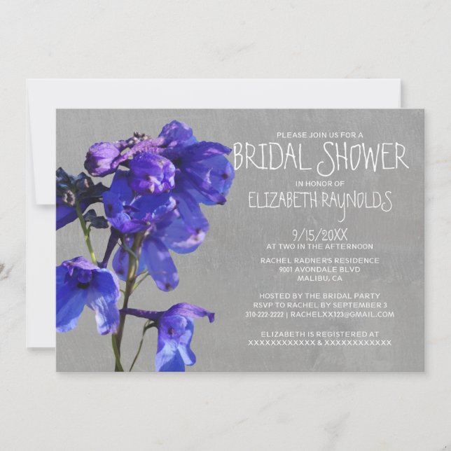 Delphinium Inbjudningskort för möhippa (Framsida)