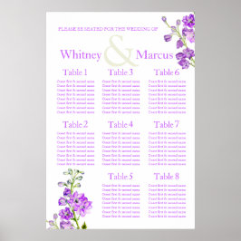 Delphinium lila Bröllop Seating Bord Planner Poster