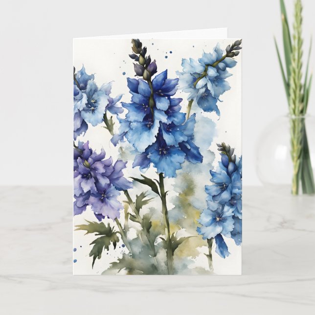 Delphinium - Watercolor flowers Kort (Framsida)