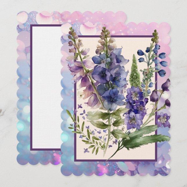 Delphiniums Lila och Blue Blank Card Anteckningskort (Fram/baksida)