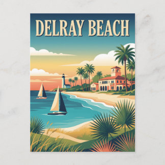 Delray Beach Florida Kustnära Vintage Affisch Vykort