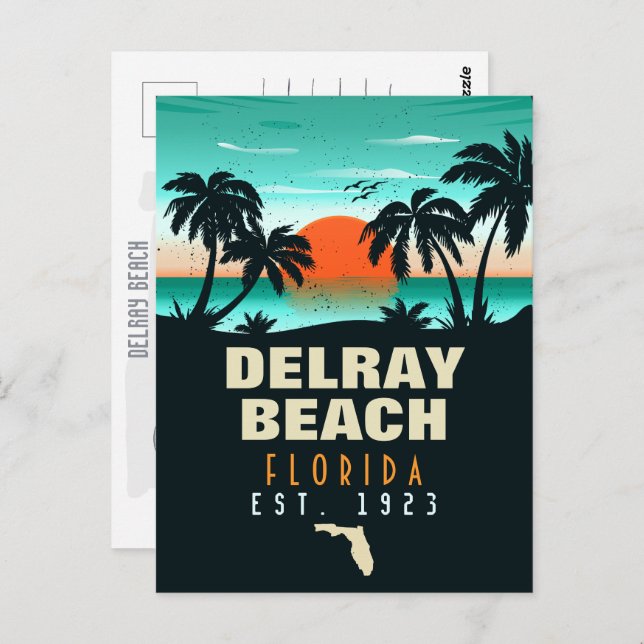 Delray Beach Florida Retro Sunset Souvenirs 60 Vykort (Fram/baksida)