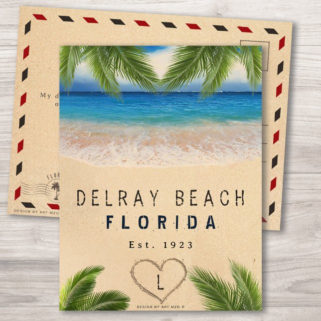Delray Beach Florida Sand Tropical Handflatan Lövs Vykort (Skapare uppladdad)