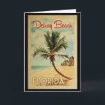 Delray Beach Handflatan Träd Vintage resor Kort<br><div class="desc">Ett unikt gammalmodigt recept från Delray Beach Florida i vintage resor poster stil. Den har en böjd handflatan träd på sandstranden med hav under ett blått grumligt himlar.</div>
