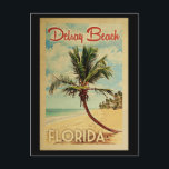 Delray Beach Handflatan Träd Vintage resor Vykort<br><div class="desc">Ett unikt gammalmodigt recept från Delray Beach Florida i vintage resor poster stil. Den har en böjd handflatan träd på sandstranden med hav under ett blått grumligt himlar.</div>