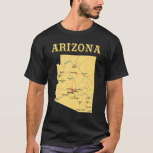 Delstaten Arizona Karta som visar större vägar län T Shirt