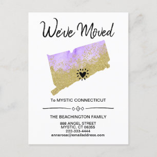 *~* DELSTATEN CONNECTICUT Glitter Lila Flyttning Meddelande Vykort