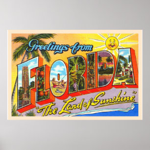 delstaten Florida FL-Vintagen Large Brev Postcard Poster