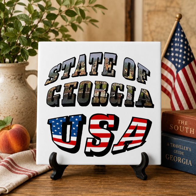Delstaten Georgia och USA Flagga Text Kakelplatta (State of Georgia and USA Flag Text Ceramic Tile)