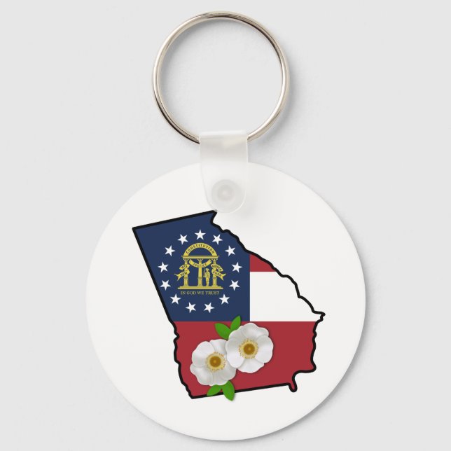 Delstaten Georgien Flagga med delstatens Flower Ch Nyckelring (Framsida)