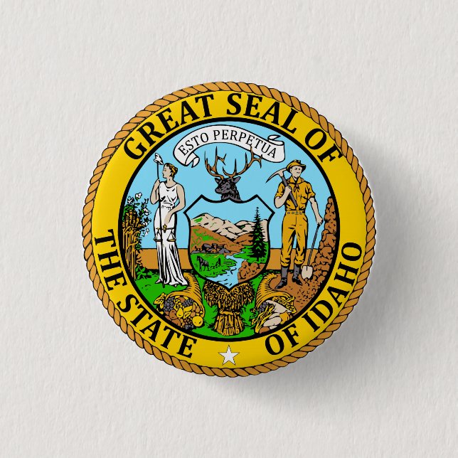 Delstaten Idaho Flagga Seal Button Knapp (Framsida)