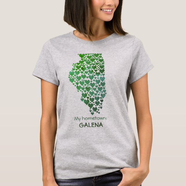delstaten Illinois Silhouette Hearts & Hometown T Shirt (Framsida)