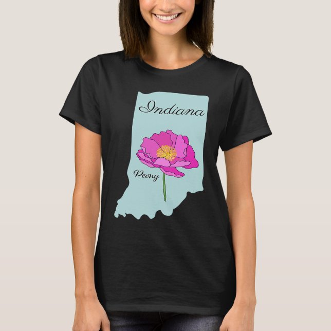 Delstaten Indiana Flower Peony T Shirt (Framsida)
