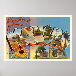 Delstaten Kansas KS Old Vintage resor Souvenir Poster
